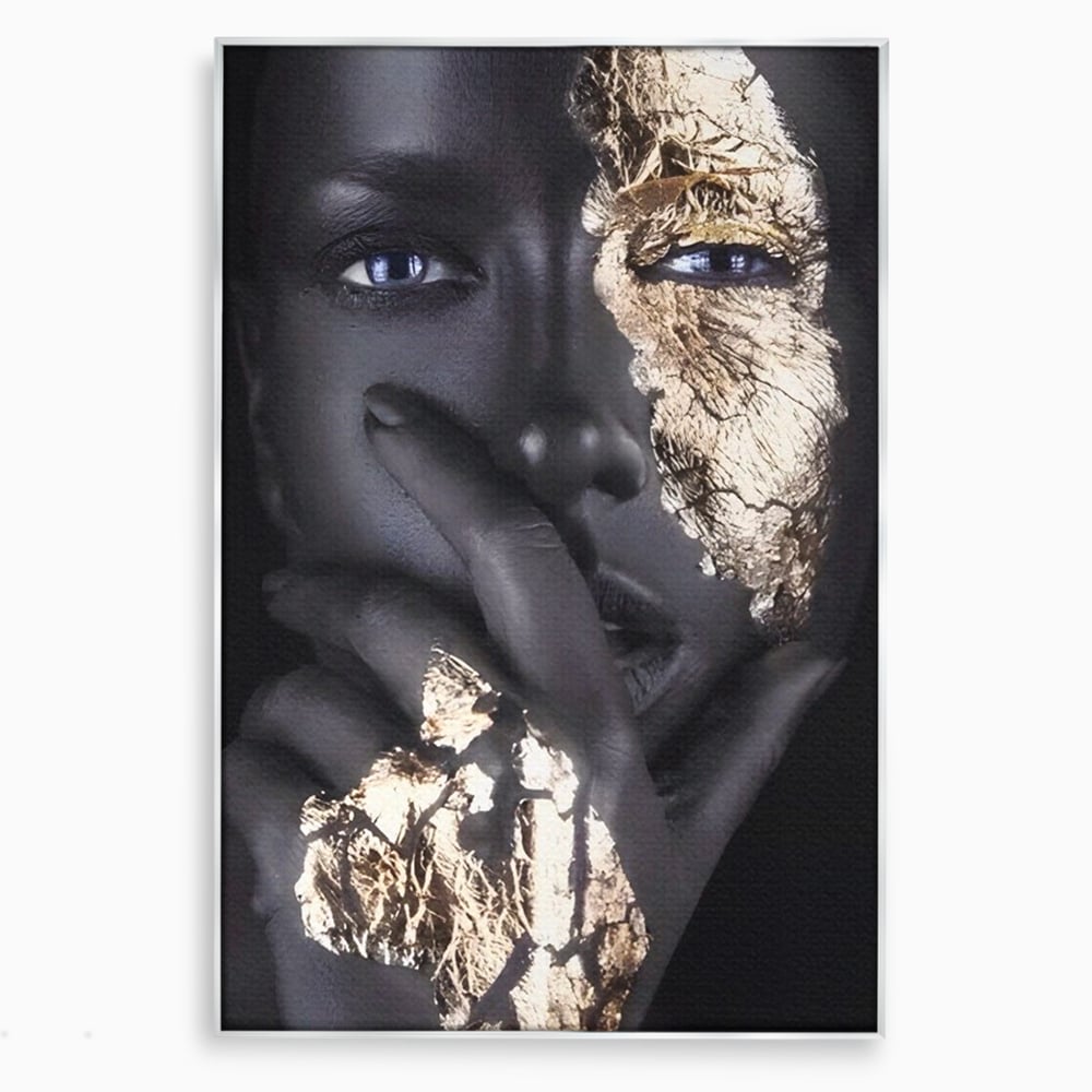 Tablou canvas cu tablou canvas cu portret de femeie, in rama de aluminiu argintiu